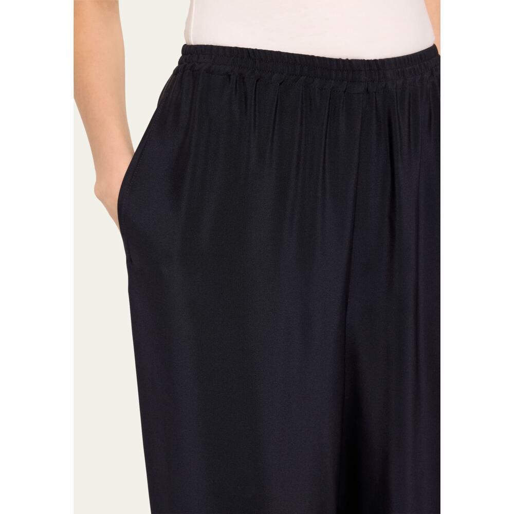 ESKANDAR 100% Silk Wide Leg Trousers Pants Size 1 Pull-On Black Midnight - Picture 5 of 10